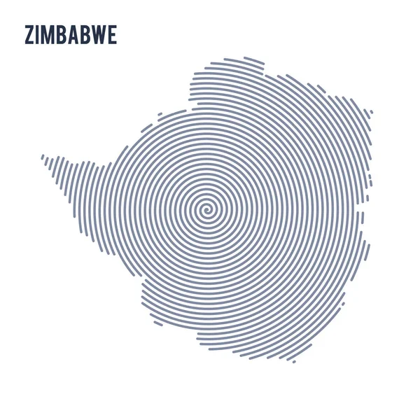 Vektör soyut taranmış Zimbabve Haritası üzerinde beyaz bir arka plan izole spiral çizgili.