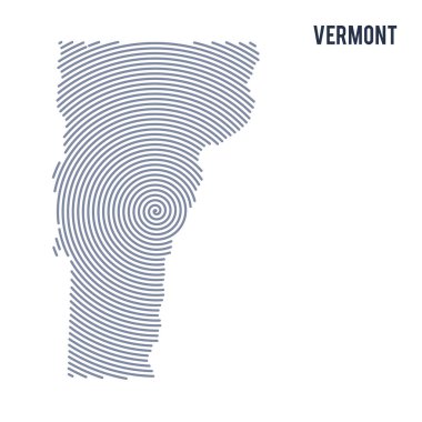 Vektör soyut taranmış Haritası Vermont Devlet beyaz bir arka plan üzerinde izole spiral çizgili.