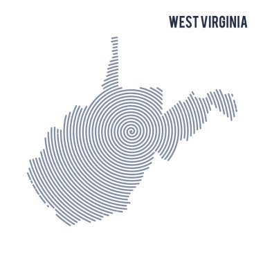 Vektör soyut taranmış harita Batı Virginia State'beyaz bir arka plan üzerinde izole spiral çizgili.
