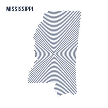 Vektör soyut taranmış harita Mississippi eyaleti beyaz bir arka plan üzerinde izole spiral çizgili.
