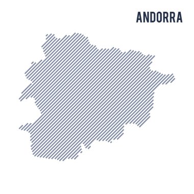 Vektör soyut taranmış Andorra Haritası üzerinde beyaz bir arka plan izole eğik çizgilerle.