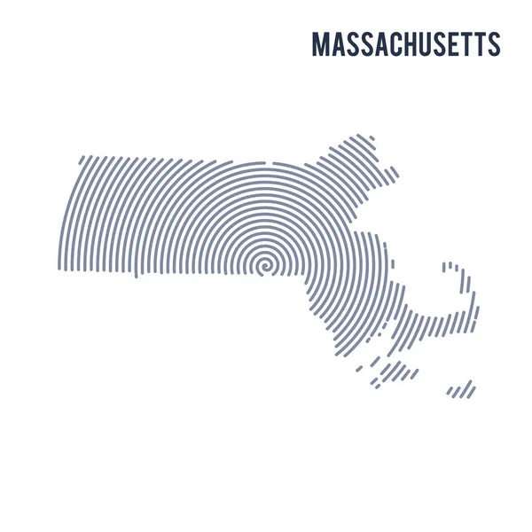 Vektor absztrakt kikelt térképe a Massachusetts állam spirális vonalak elszigetelt fehér background. — Stock Vector