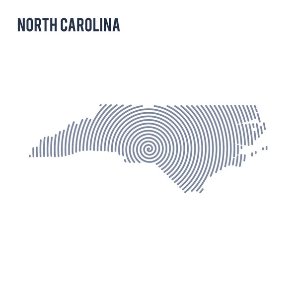Vector abstrakt kläckta karta av delstaten North Carolina med spiral linjer isolerad på en vit bakgrund. — Stock vektor