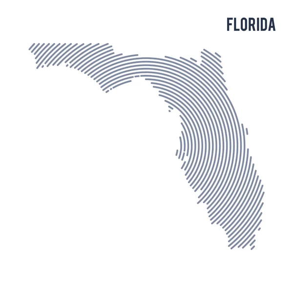 Vector abstrakt kläckta karta över delstaten Florida med spiral linjer isolerad på en vit bakgrund. — Stock vektor