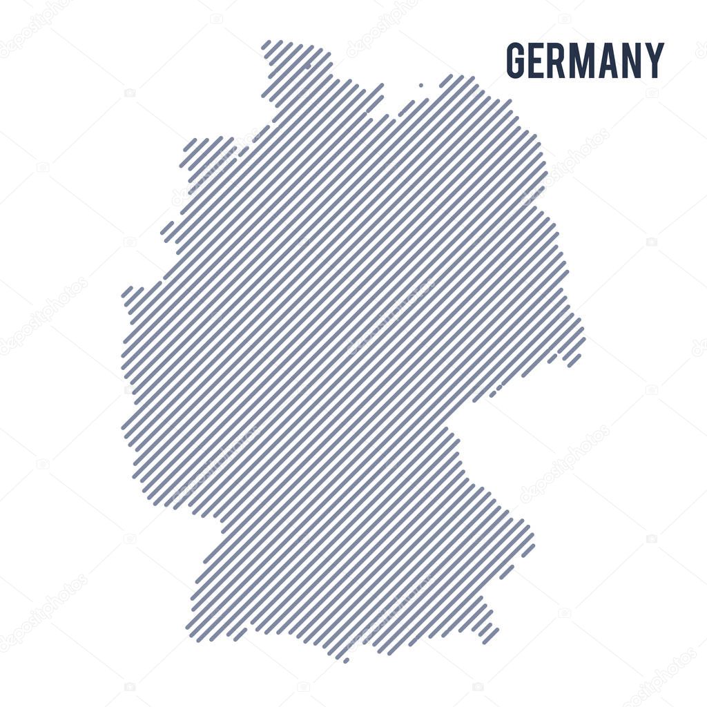 Vector abstract hatched map of Germany with oblique lines isolated on a white background.