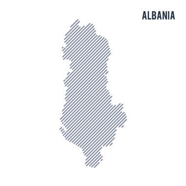 Vektör soyut taranmış Arnavutluk Haritası üzerinde beyaz bir arka plan izole eğik çizgilerle.