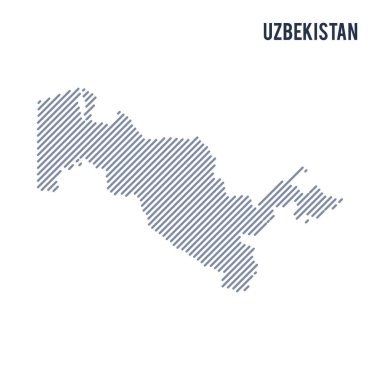 Vektör soyut taranmış Özbekistan haritası eğik çizgili beyaz bir arka plan üzerinde izole. Seyahat vektör çizim.