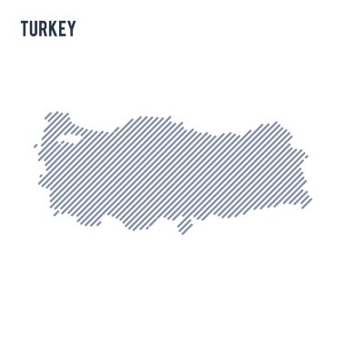 Vektör soyut taranmış Haritası Türkiye eğik çizgili beyaz bir arka plan üzerinde izole. Seyahat vektör çizim.