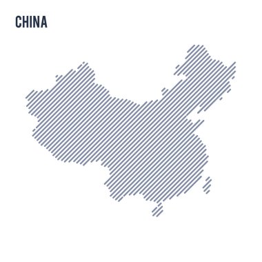Vektör soyut taranmış haritası üzerinde beyaz bir arka plan izole Chinawith eğik çizgiler. Seyahat vektör çizim.