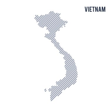 Vektör soyut taranmış Vietnam Haritası eğik çizgili beyaz bir arka plan üzerinde izole. Seyahat vektör çizim.