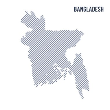 Vektör soyut taranmış Bangladeş Haritası eğik çizgili beyaz bir arka plan üzerinde izole. Seyahat vektör çizim.