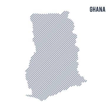 Vektör soyut taranmış Gana Haritası eğik çizgili beyaz bir arka plan üzerinde izole. Seyahat vektör çizim.
