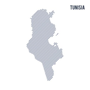 Vektör soyut taranmış Tunus Haritası üzerinde beyaz bir arka plan izole eğik çizgilerle.