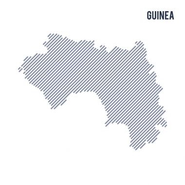 Vektör soyut taranmış Gine Haritası eğik çizgili beyaz bir arka plan üzerinde izole. Seyahat vektör çizim.