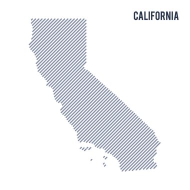 Vektör soyut taranmış harita Kaliforniya Eyaleti eğik çizgili beyaz bir arka plan üzerinde izole. Seyahat vektör çizim.