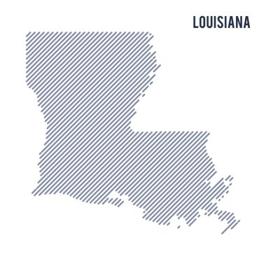 Vektör soyut taranmış Haritası Louisiana Devlet eğik çizgili beyaz bir arka plan üzerinde izole. Seyahat vektör çizim.