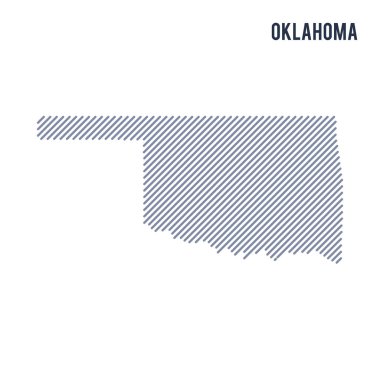 Vektör soyut taranmış Haritası Oklahoma Eyalet eğik çizgili beyaz bir arka plan üzerinde izole. Seyahat vektör çizim.