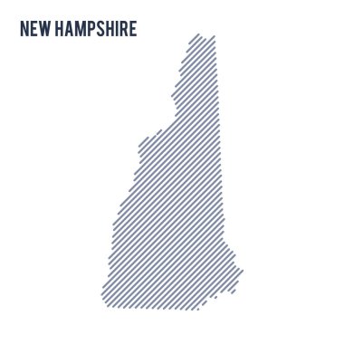 Vektör soyut taranmış harita devlet New Hampshire, eğik çizgili beyaz bir arka plan üzerinde izole. Seyahat vektör çizim.