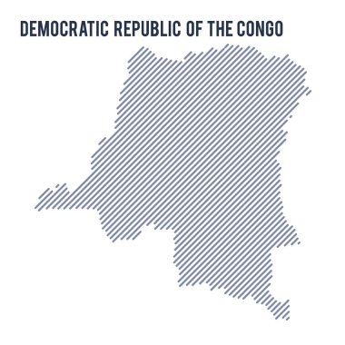 Vektör soyut taranmış haritası üzerinde beyaz bir arka plan izole eğik çizgilerle Kongo Demokratik Cumhuriyeti. Seyahat vektör çizim.