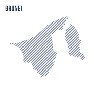 Vektör soyut taranmış Bruney Haritası eğik çizgili beyaz bir arka plan üzerinde izole. Seyahat vektör çizim.