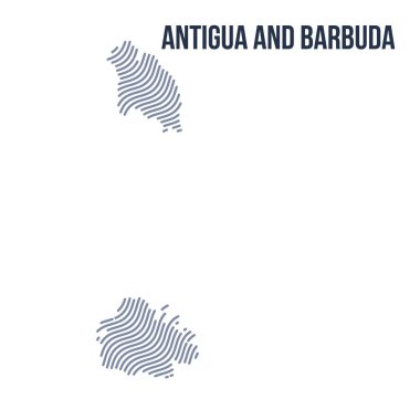 Vektör soyut dalga beyaz bir arka plan üzerinde izole Antigua ve Barbuda haritası. Seyahat vektör çizim.