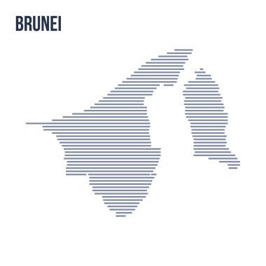 Vektör soyut taranmış Bruney Haritası yatay çizgili beyaz bir arka plan üzerinde izole.