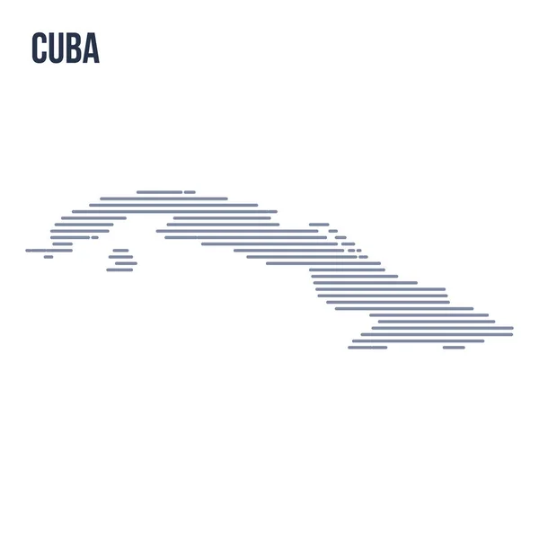 Vetor mapa eclodido abstrato de Cuba com linhas horizontais isoladas em um fundo branco . —  Vetores de Stock