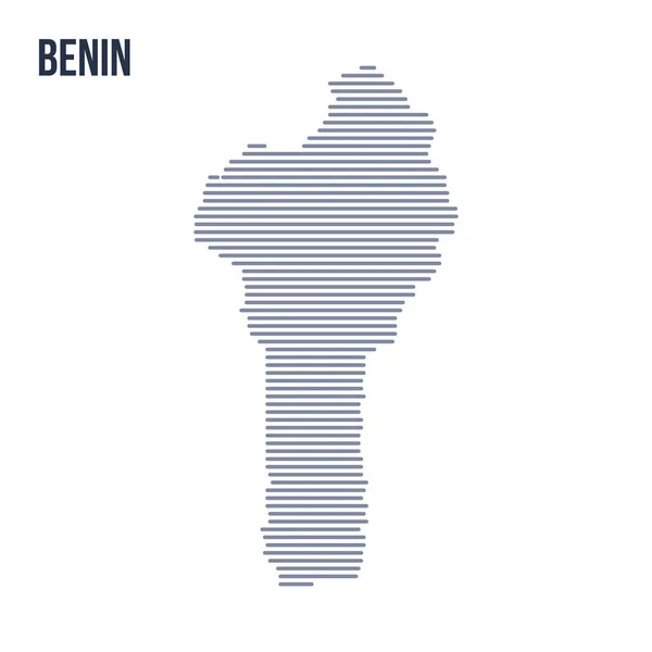 Vector abstracto eclosionada mapa de Benín con líneas horizontales aisladas sobre un fondo blanco . — Vector de stock