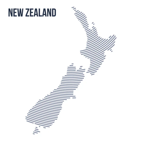 Vector abstracto eclosionó mapa de Nueva Zelanda con líneas de curva aisladas sobre un fondo blanco . — Vector de stock