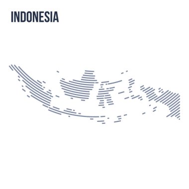 Vektör soyut taranmış Endonezya Haritası ile beyaz bir arka plan üzerinde izole eğri çizgiler.