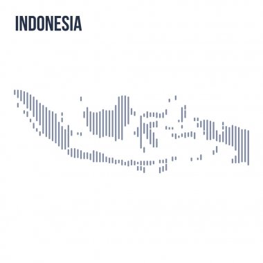 Vektör soyut taranmış Endonezya haritası üzerinde beyaz bir arka plan izole dikey çizgiler ile. Seyahat vektör çizim.