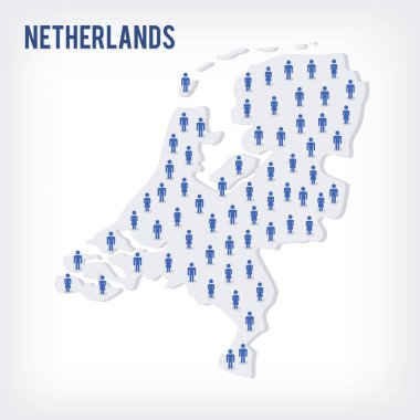 Vektör insanlar Hollanda Haritası. Nüfus kavramı. Reklam, infographics ve istatistikler görselleştirme sunularda kullanılabilir.