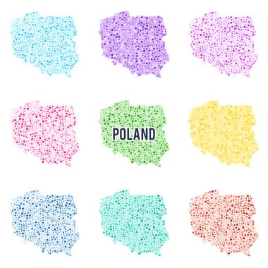 Vektör noktalı renkli Polonya haritası. Farklı renk çözümler kümesinin