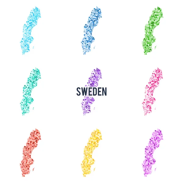 Vektor Übersät Bunte Landkarte Von Schweden Set Unterschiedlicher Farblösungen — Stockvektor