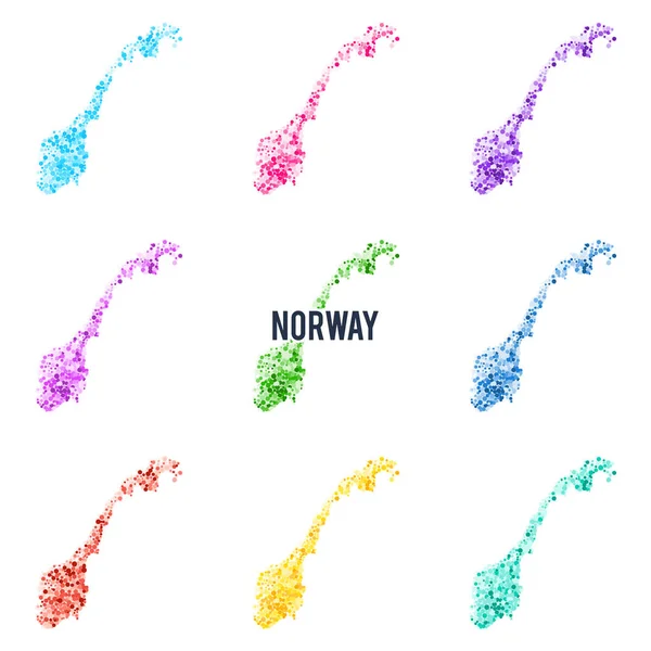 Vettore Punteggiato Mappa Colorata Della Norvegia Set Diverse Soluzioni Colore — Vettoriale Stock
