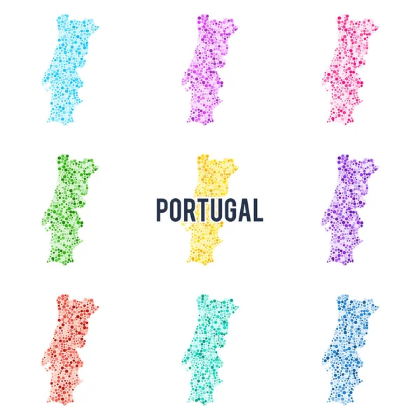 Vektor Gepunktete Bunte Landkarte Von Portugal Set Unterschiedlicher Farblösungen — Stockvektor