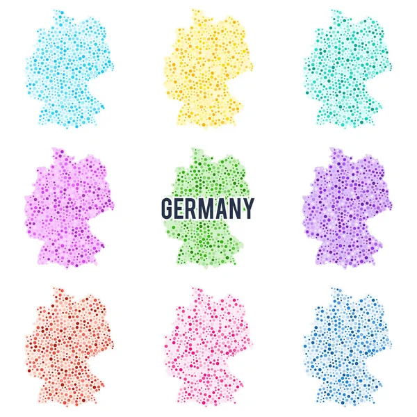 Vector Dotted Colourful Map Germany Set Different Color Solutions — Stock Vector