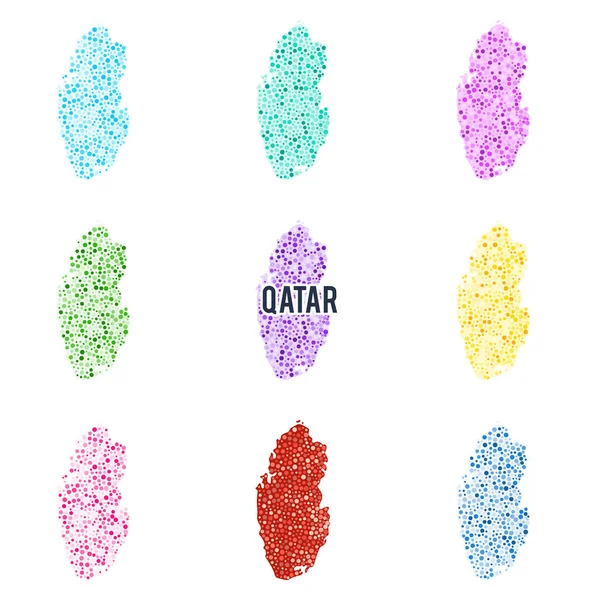 Vettore Punteggiato Mappa Colorata Del Qatar Set Diverse Soluzioni Colore — Vettoriale Stock