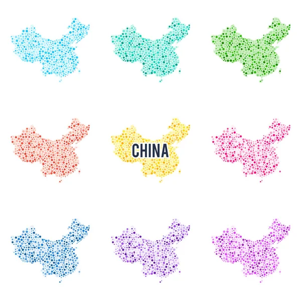 Vettore Punteggiato Mappa Colorata Della Cina Set Diverse Soluzioni Colore — Vettoriale Stock