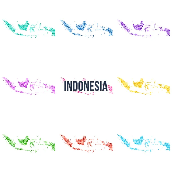 Vector Punteado Mapa Colorido Indonesia Conjunto Diferentes Soluciones Color — Vector de stock