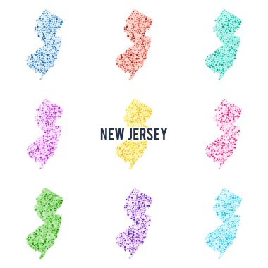 Renkli vektör harita New Jersey eyalet noktalı. Farklı renk çözümler kümesinin