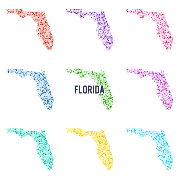 Vector Färgstark Prickig Karta Över Delstaten Florida Uppsättning Olika Färg — Stock vektor