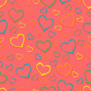 Yürekleri çizilmiş vektör seamless modeli.