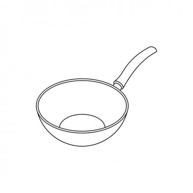 Beyaz zemin üzerinde bir kızartma tavası vektör lineer çizim