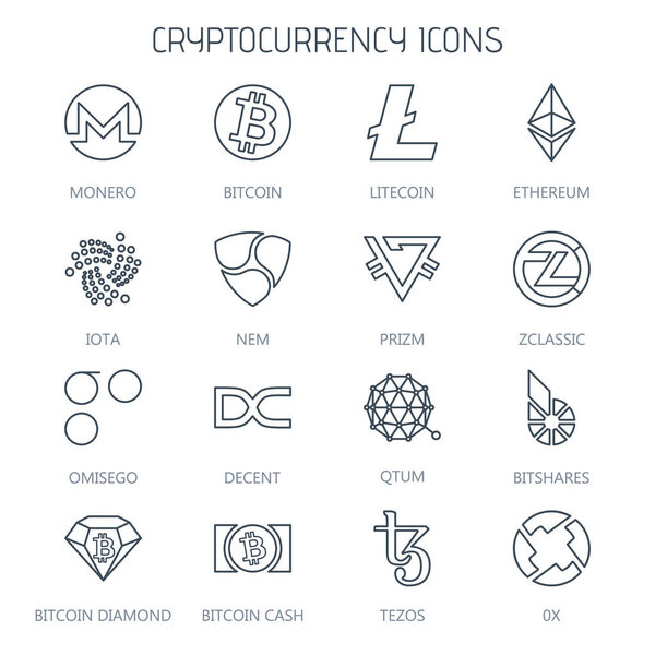 Линейные криптовалютные иконки изолированы на белом фоне
.