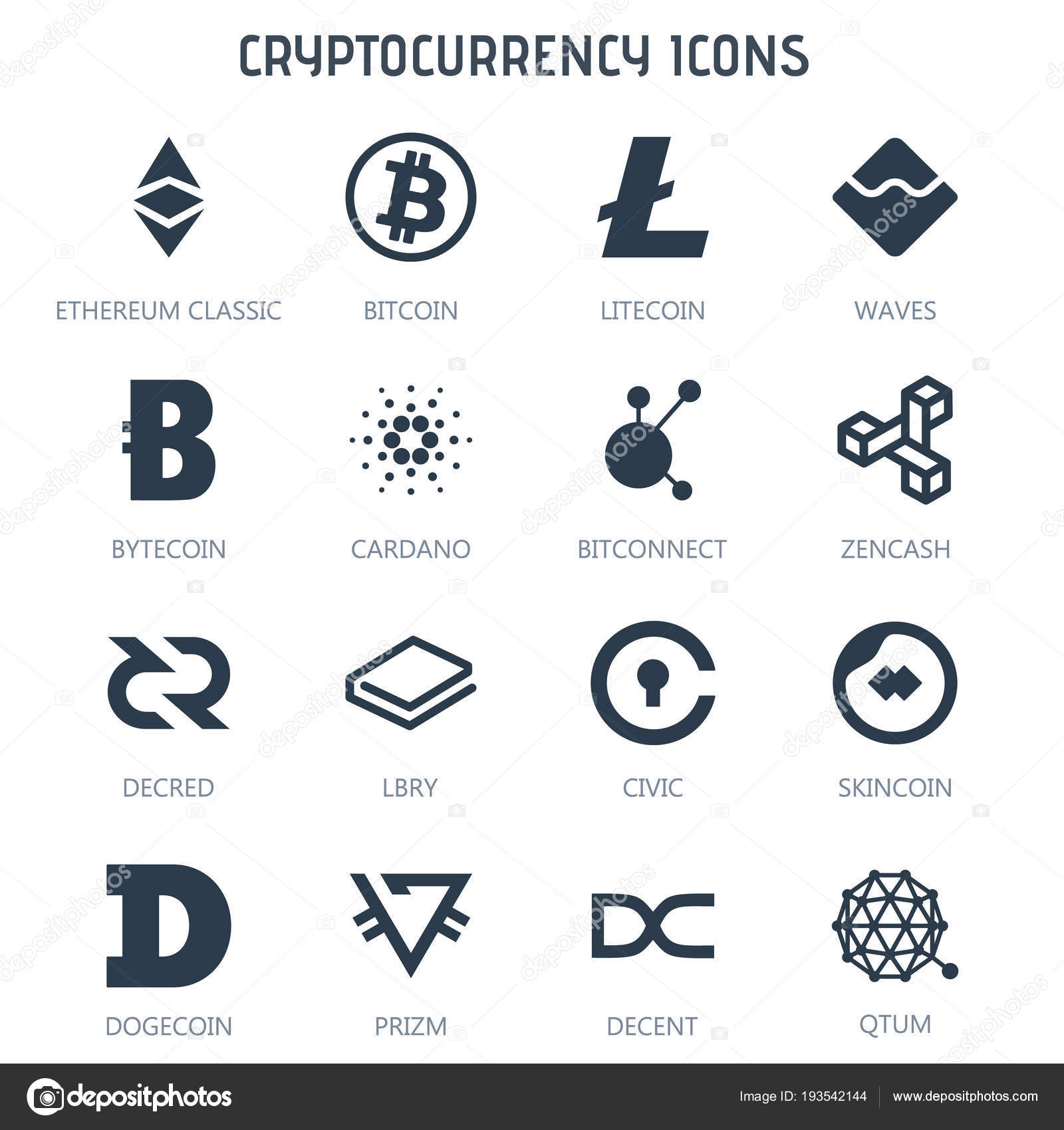 Cryptocurrency Icons Isolated White Background Bitcoin Ethereum Classic  Litecoin Waves Stock Vector by ©RadistMorze 193542144