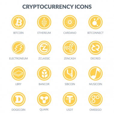 Beyaz arka plan üzerinde izole Cryptocurrency simgeler. Para gelecek.