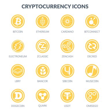 Cryptocurrency icons isolated on white background.Money of the future. clipart