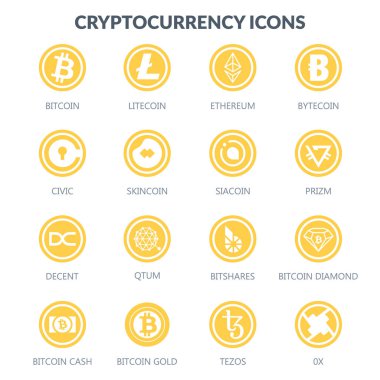 Beyaz arka plan üzerinde izole Cryptocurrency simgeler. Para gelecek.