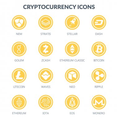 Beyaz arka plan üzerinde izole Cryptocurrency simgeler. Para gelecek.